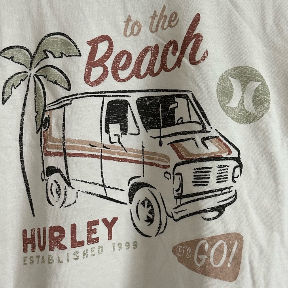 Hurley Cream Retro Graphic Cropped Short Sleeve Relaxed Cotton Tee Size S - Picture 2 of 9